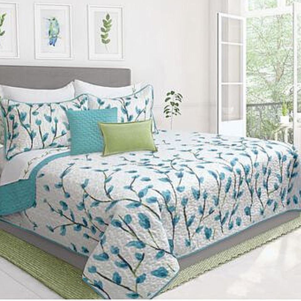 Ensemble de courtepointe à motif floral sarcelle 3 pièces