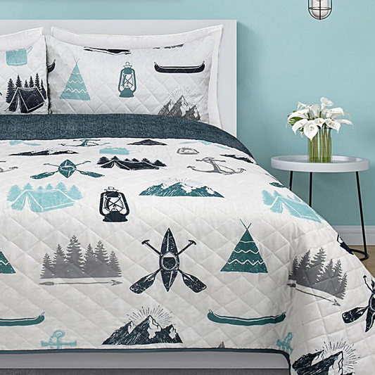 Cabin Lake Reversible 3 Piece Bedding Quilt Set