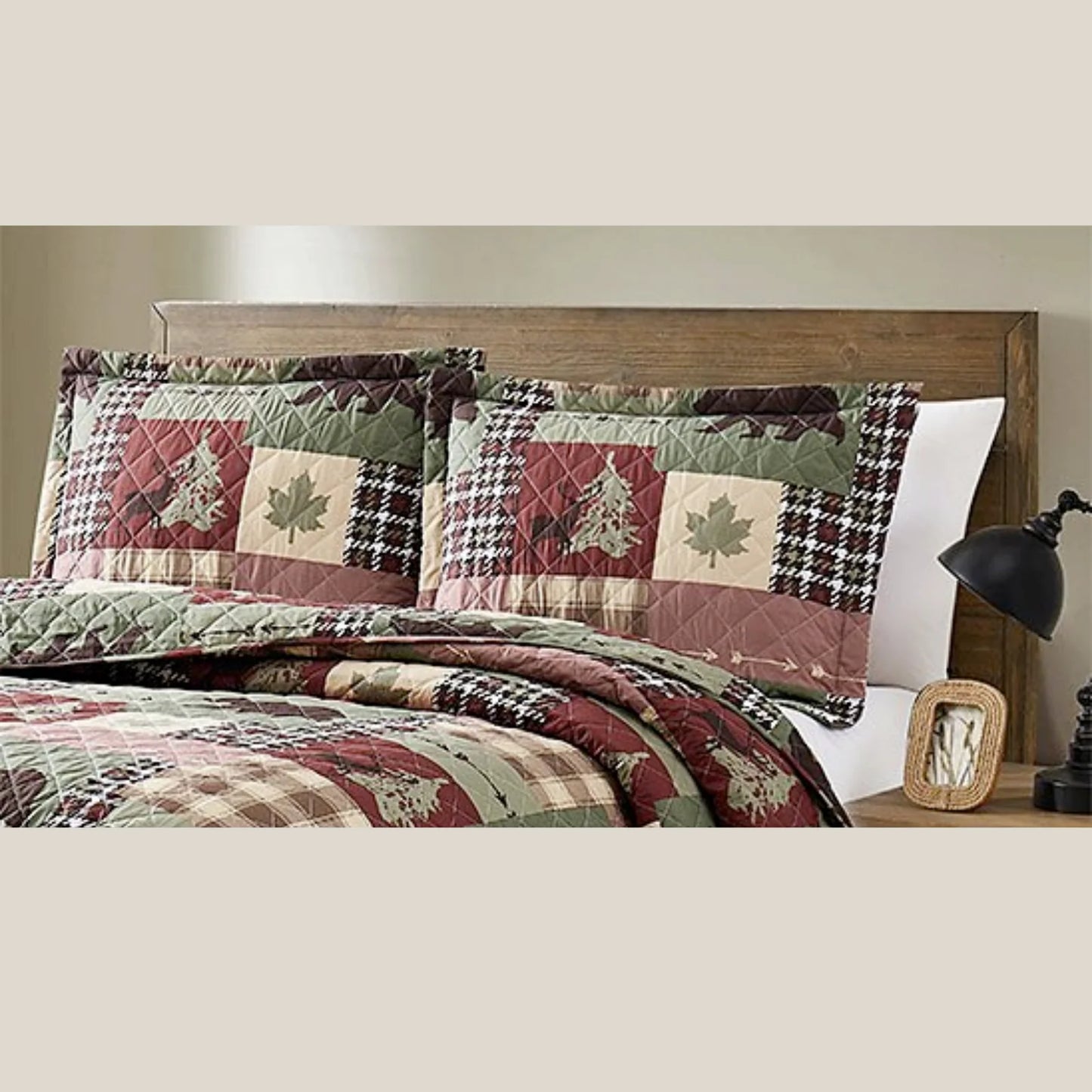 Forest Green Bear Cottage 3 Piece Bedding Quilt Set