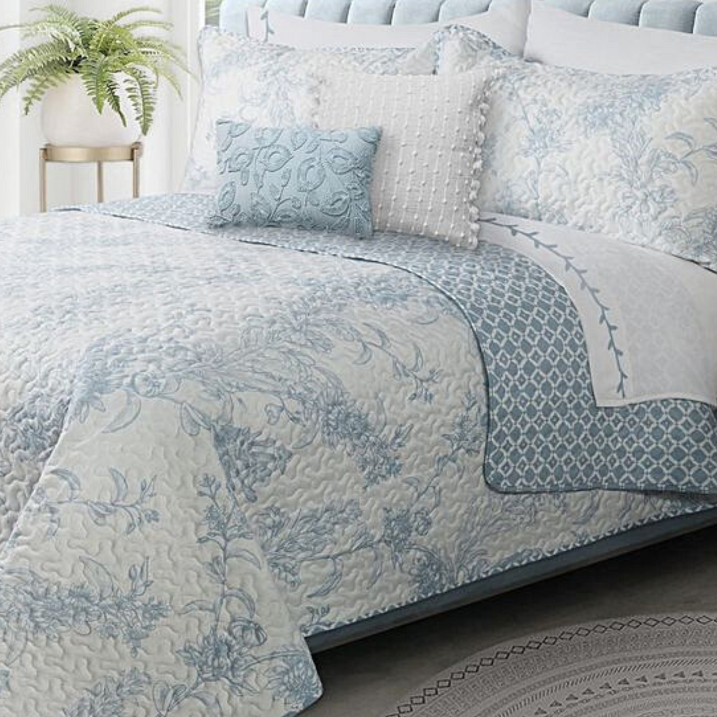 Ensemble de literie 3 pièces à motif floral bleu rêve