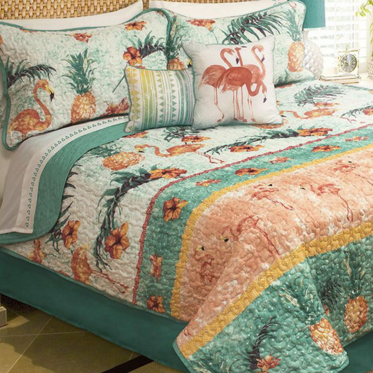 Tropical Flamingo Reversible 5 Piece Quilt Set