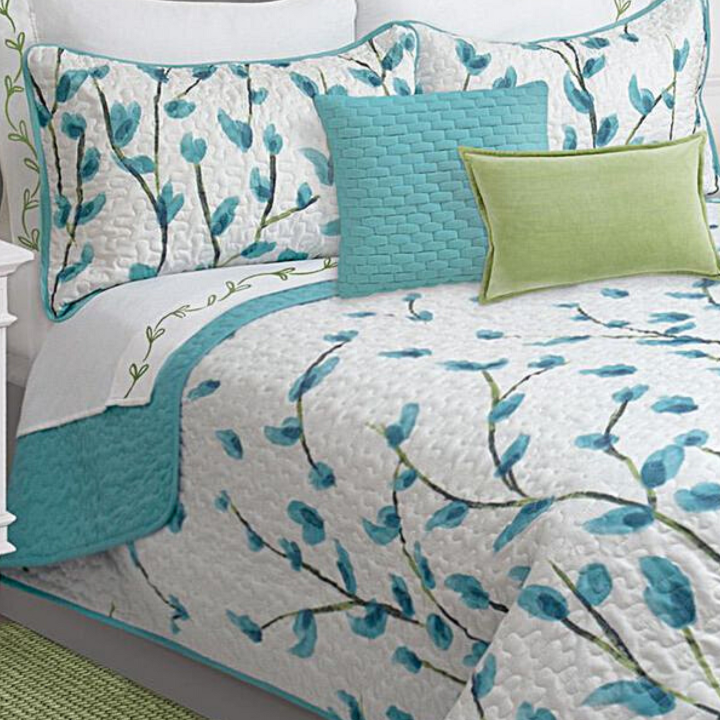 Ensemble de courtepointe à motif floral sarcelle 3 pièces