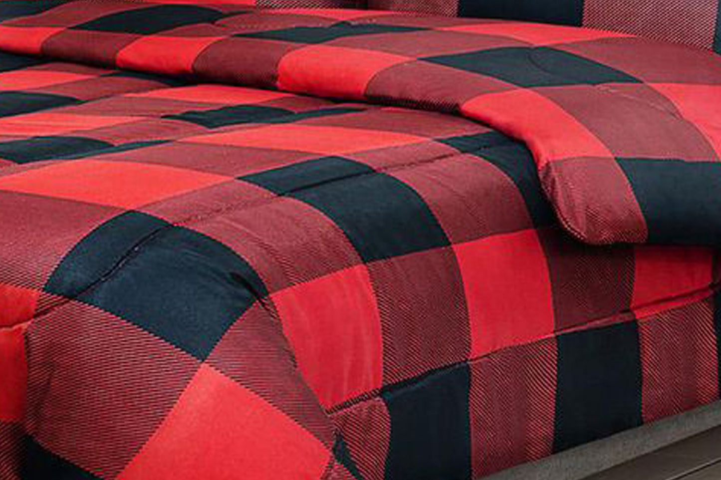 Classic Red Black Buffalo Plaid 3 Piece Comforter Set