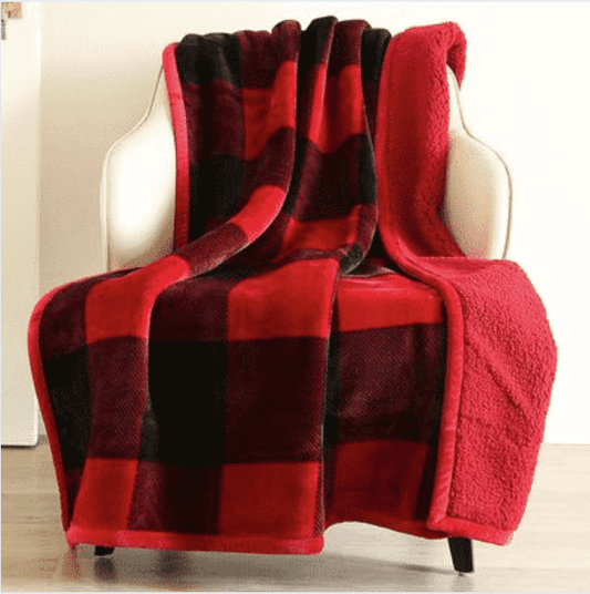 Buffalo Plaid - Sherpa Plush Velvet Throw Blanket