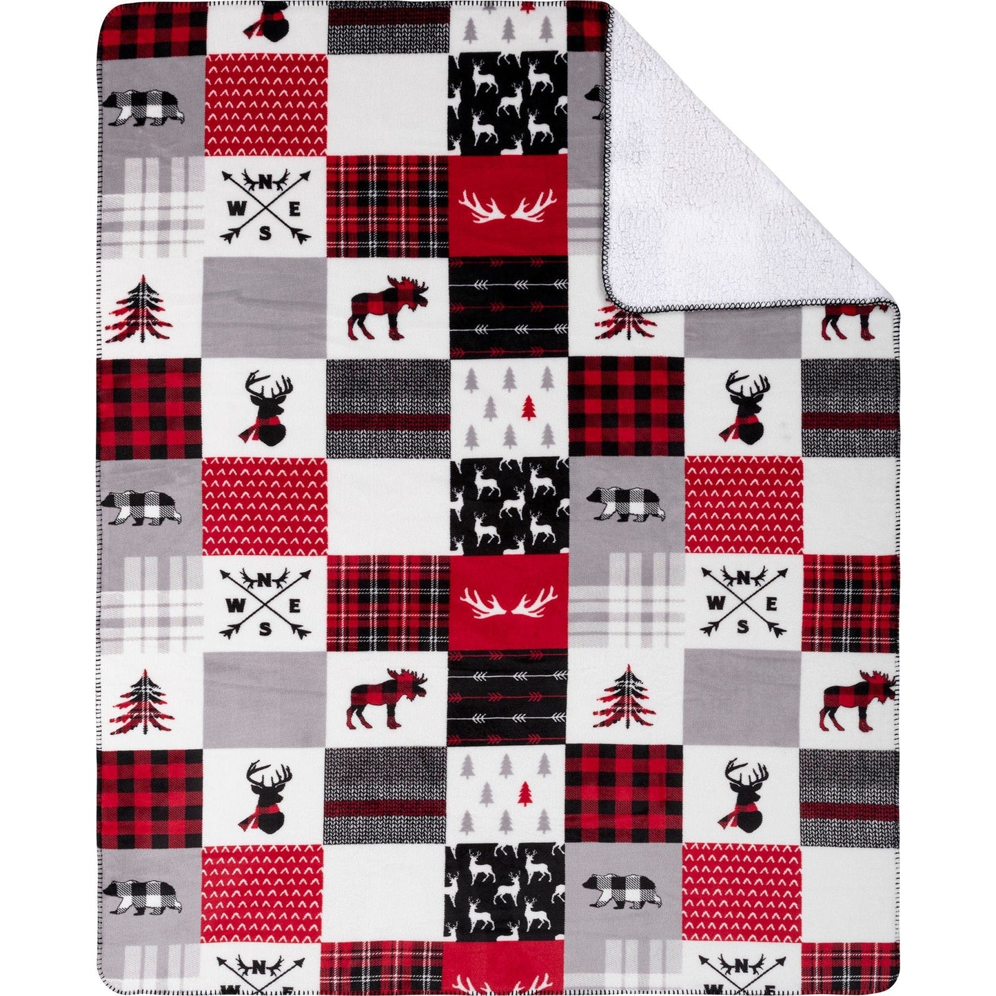 Forest Patchwork Sherpa Fleece Throw Blanket