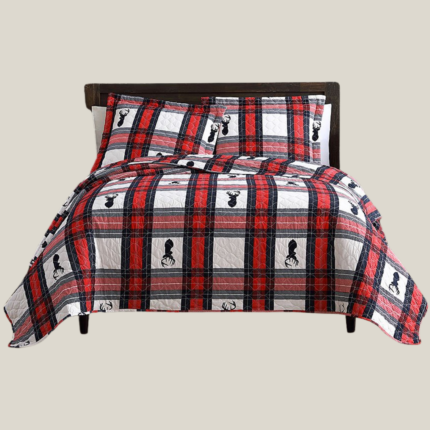 Country Plaid Deer 3 Piece Bedding Quilt Set