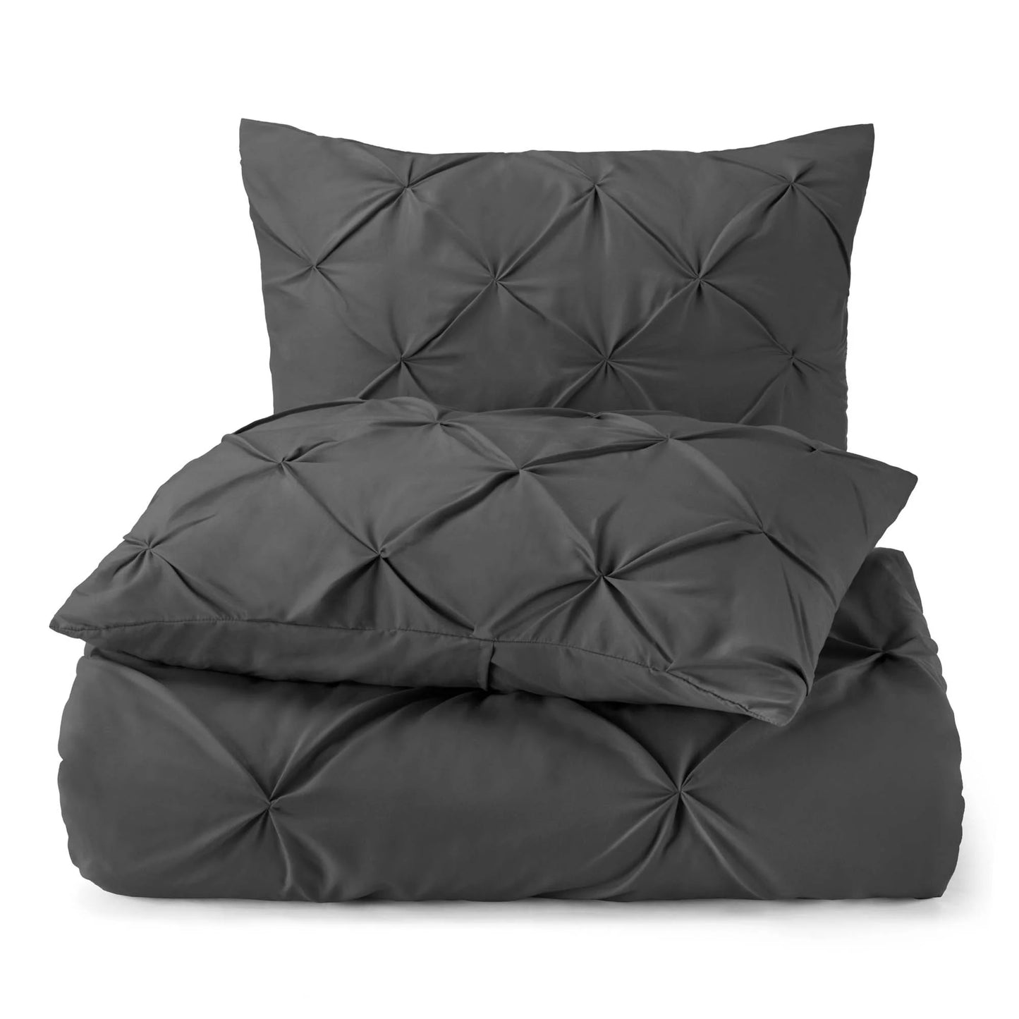 Dark Grey Pintuck - 3 Piece Queen Duvet Cover Set