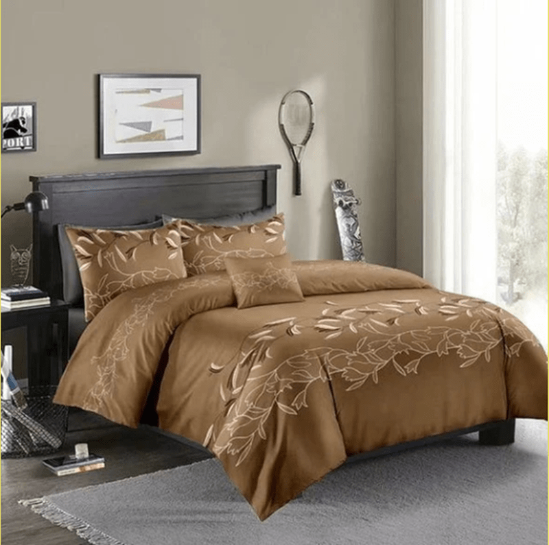Coffee Floral - 3 Piece Queen Duvet Cover Set