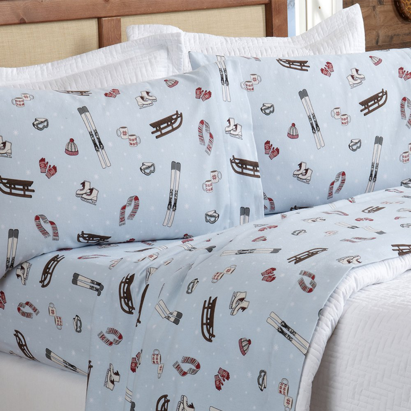 Ice Skating Turkish Cotton Flannel 4 Piece Sheet Set