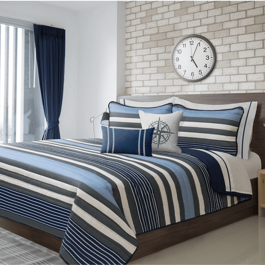 Marine Blue 3 Piece Bedding Quilt Set