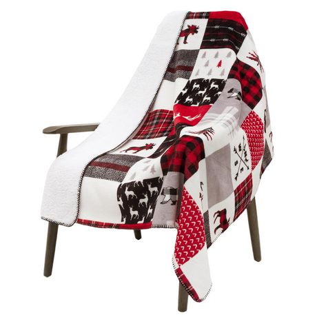 Forest Patchwork Sherpa Fleece Throw Blanket