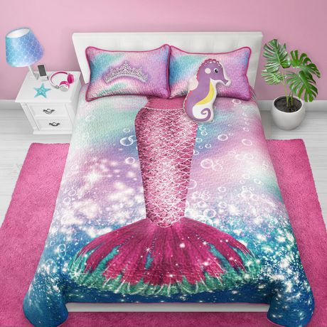Mermaid Bubbles 3 Piece Bedding Quilt Set