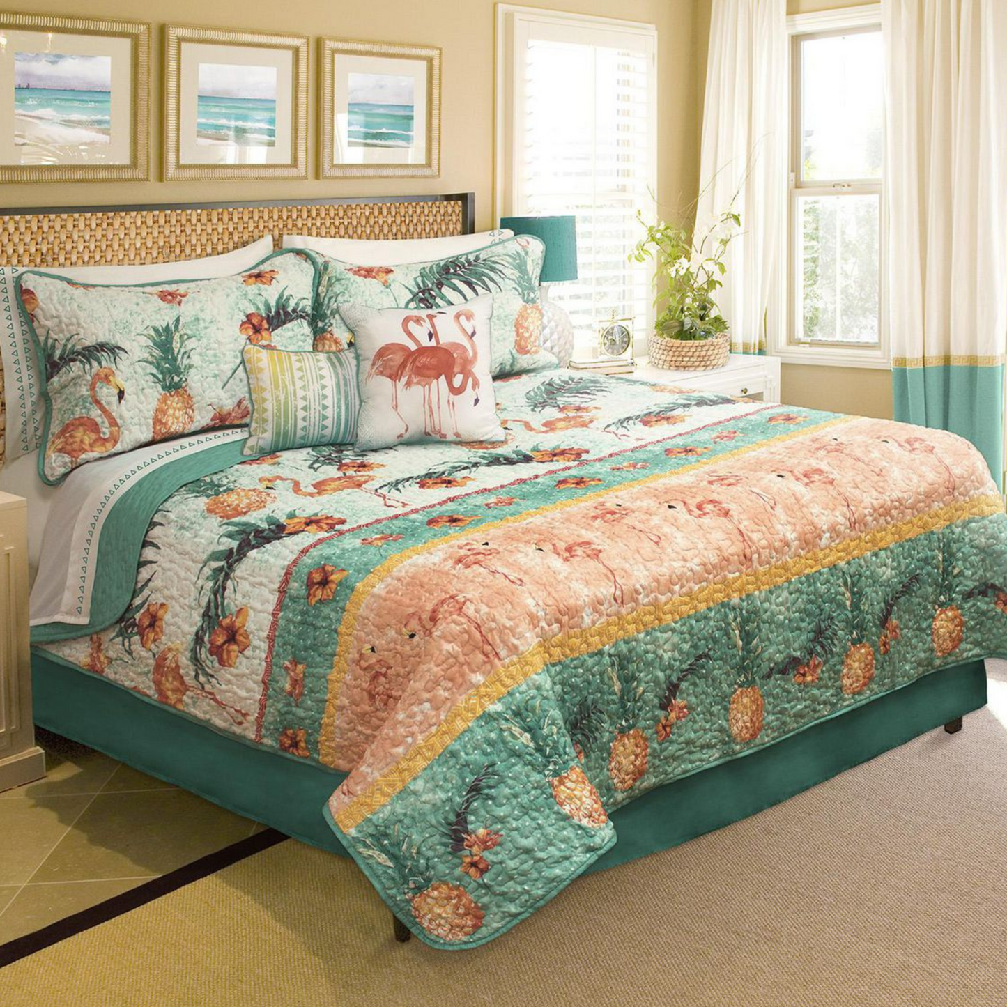Tropical Flamingo Reversible 5 Piece Quilt Set