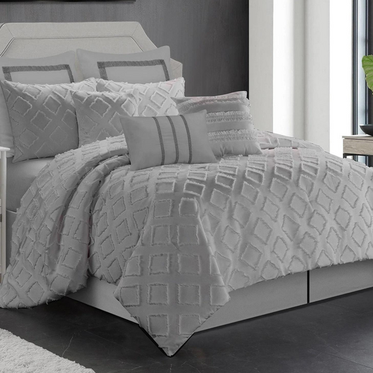 Grey Diamonds 7 Piece Comforter Set (Includes 3 Cushions)