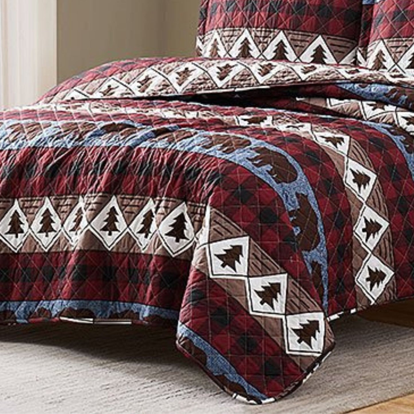 Brown Bears & Trees Lodge 3 Piece Bedding Quilt Set