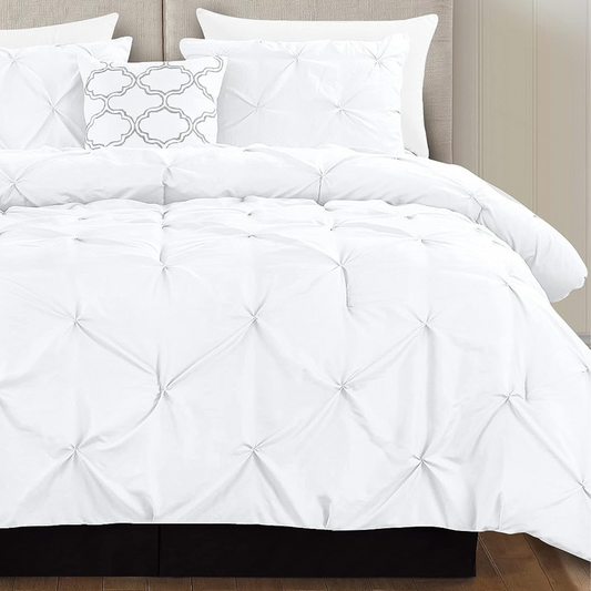 White Pinch Pleated 4 Piece Bedding Comforter Set