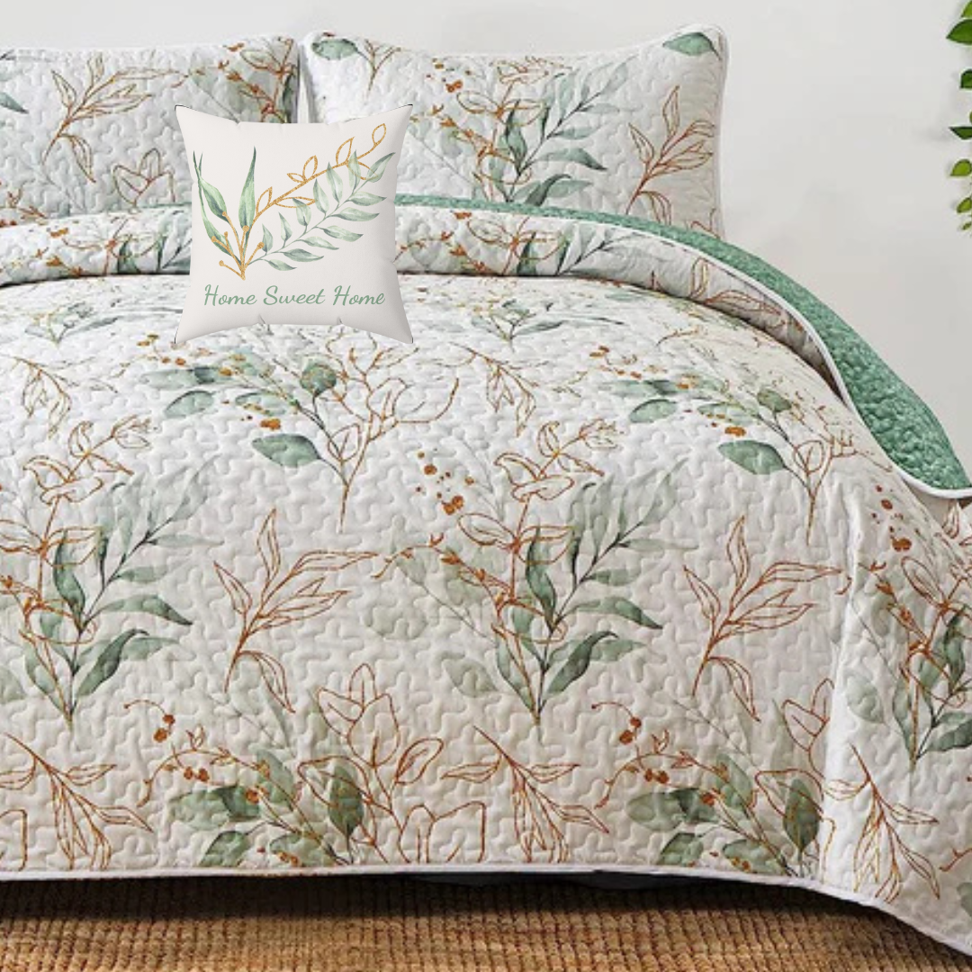 Botanical Green & Gold Accent Pillow