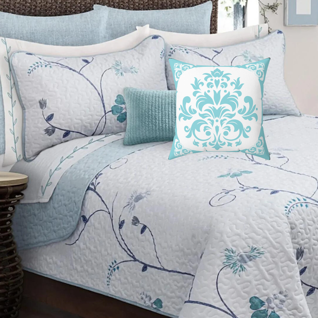 Light Blue Damask Accent Pillow