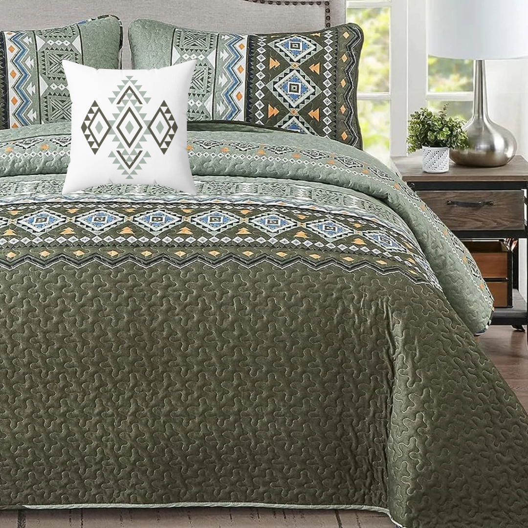 Boho Aztec Olive Accent Pillow