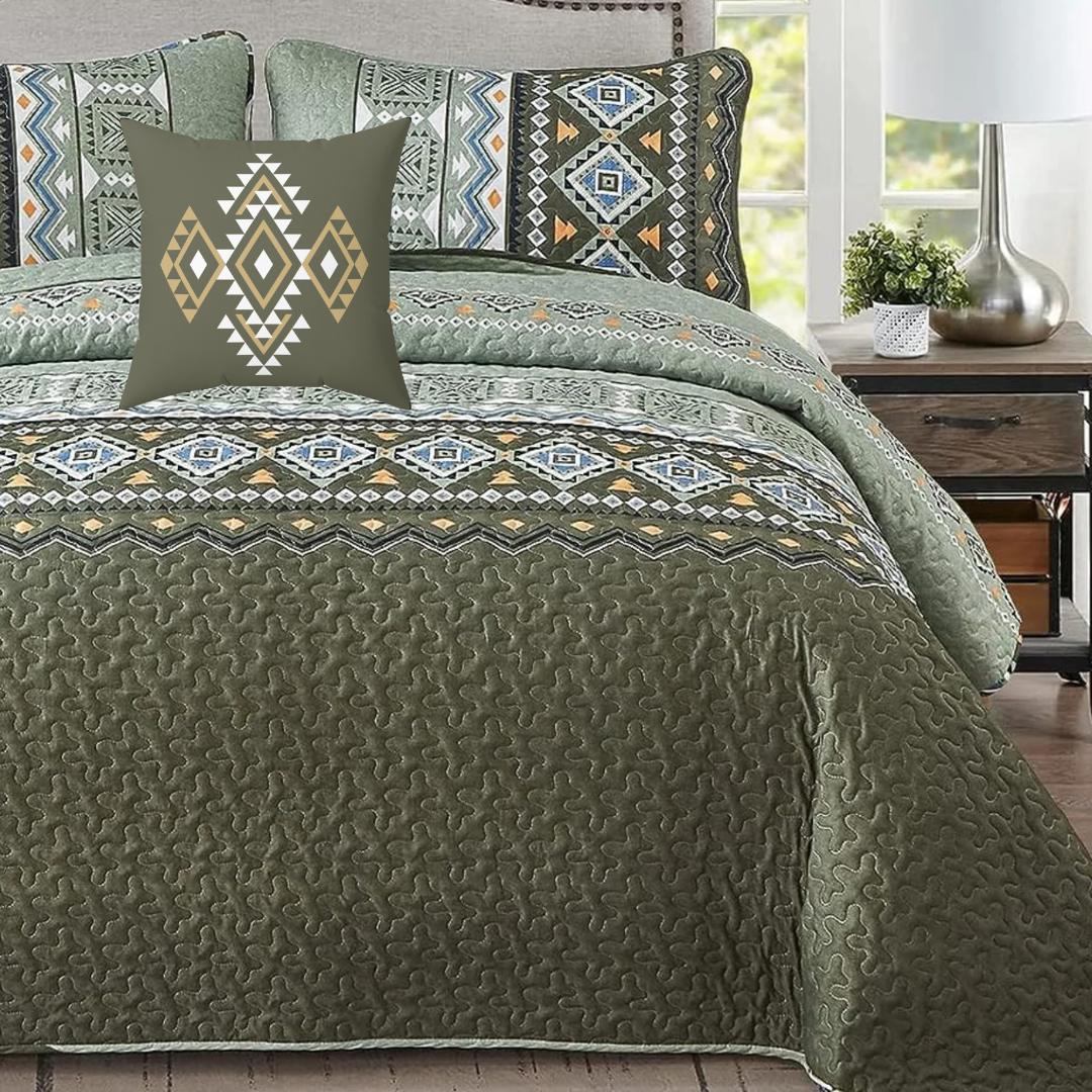 Boho Aztec Olive Accent Pillow