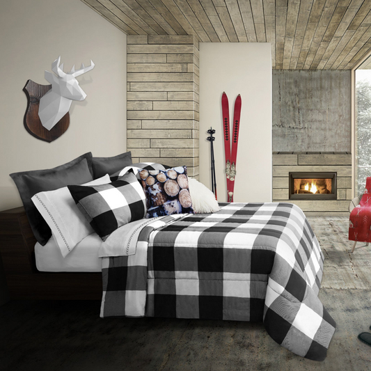 Classic Black White Buffalo Plaid Comforter Set