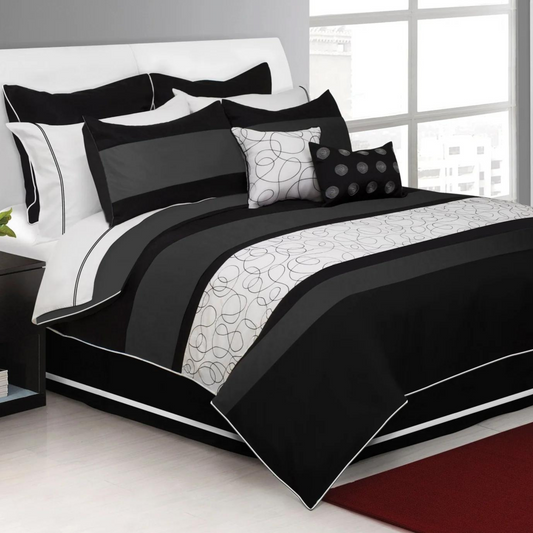 Black Grey White Stripes 8 Piece Comforter Set