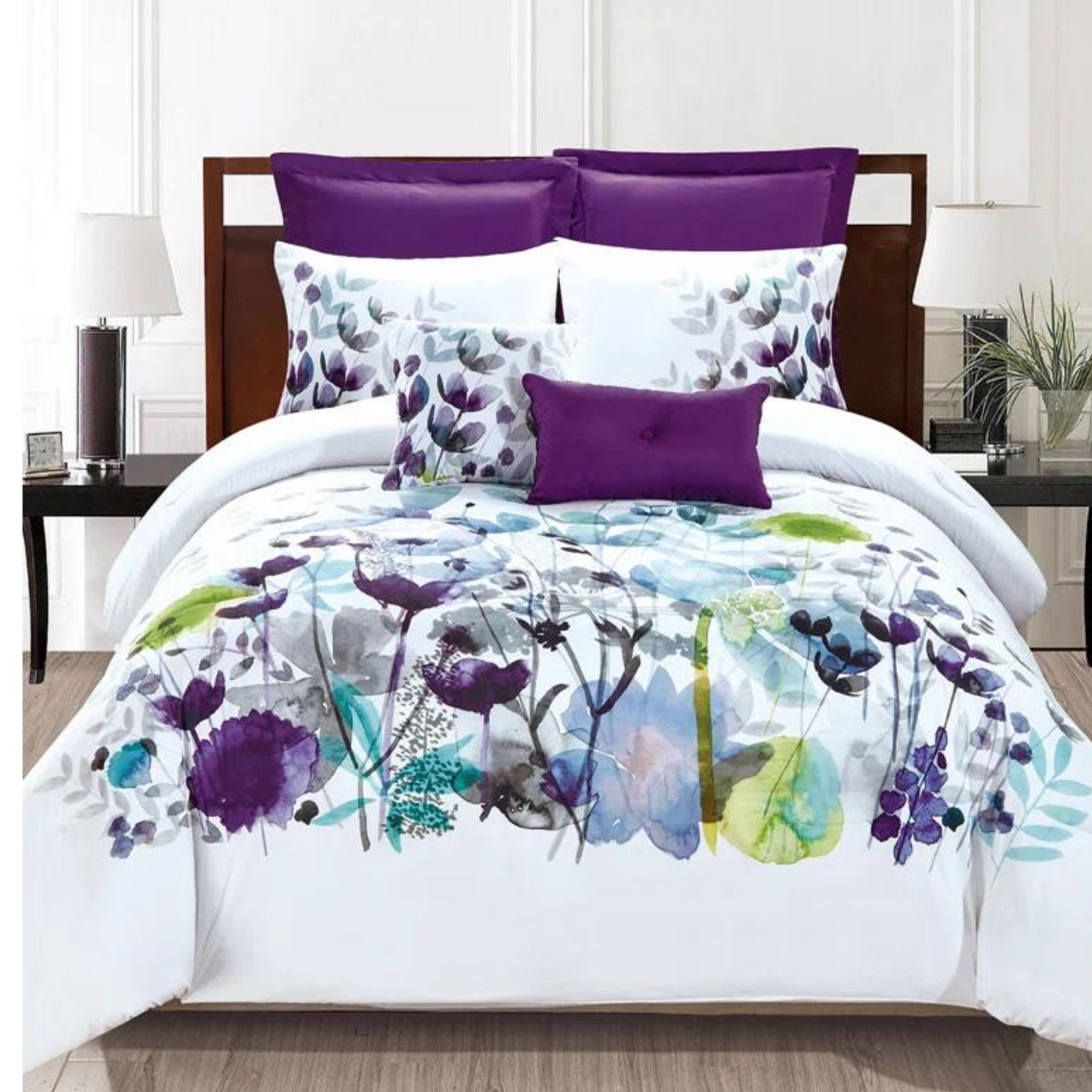 Purple Wildflowers 7 Piece Comforter Set