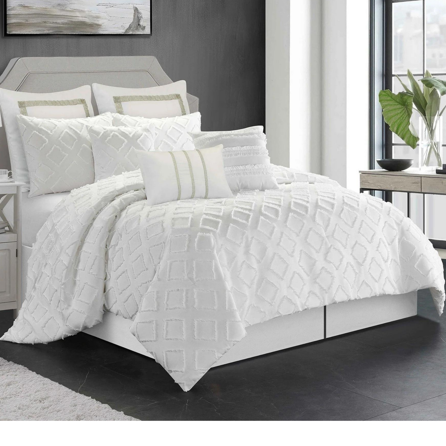 White Diamond Textured 7 Piece Comforter Set