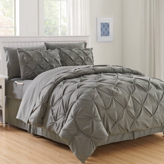 Grey Pinch Pleated 8 Piece Comforter Set