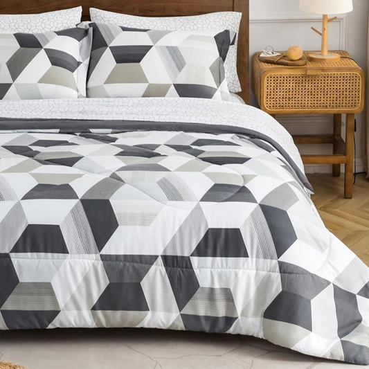 White & Grey 7 Piece Geometric Shapes Comforter Set
