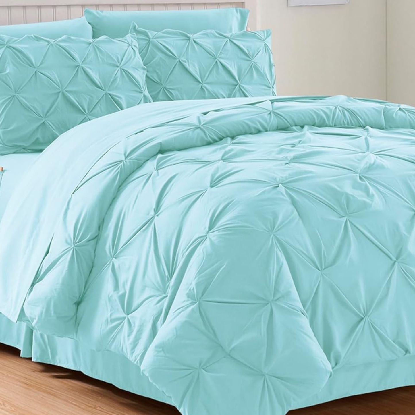 Aqua Blue Pinch Pleated 8 Piece Comforter Set
