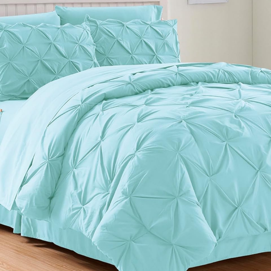 Aqua Blue Pinch Pleated 8 Piece Comforter Set