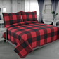 Red Black Buffalo Plaid 3 Piece Bedding Quilt Set