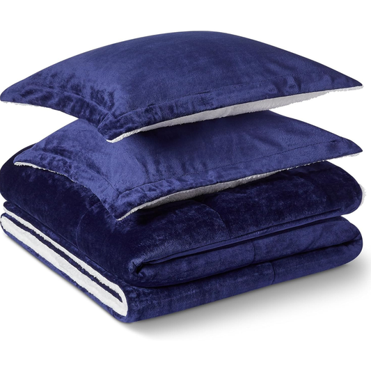 Navy Blue Sherpa 3 Piece Comforter Set