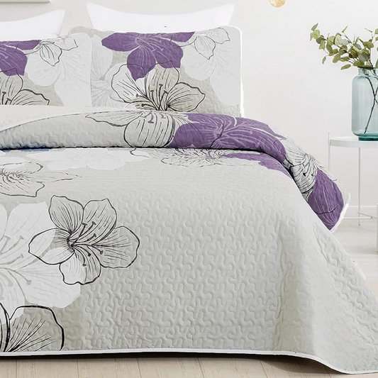 Purple Bohemian Floral 3 Piece Bedding Quilt Set