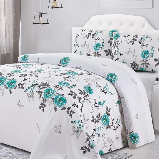 Butterflies & Turquoise Floral - 3 Piece Duvet Cover Set