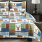 Rustic Deer Gingham Plaid Blue Brown & Green 3 Piece Bedspread Set