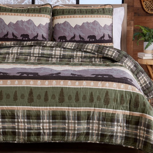 Wolves & Bears Cabin 3 Piece Bedding Quilt Set