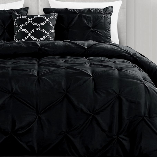 Black Pinch Pleated 4 Piece Bedding Comforter Set