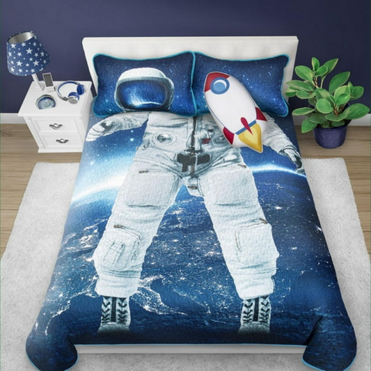 Astronaut 3 Piece Bedding Quilt Set