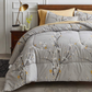 Botanical Grey & Tan Floral Branches Reversible 7 Piece Comforter Set