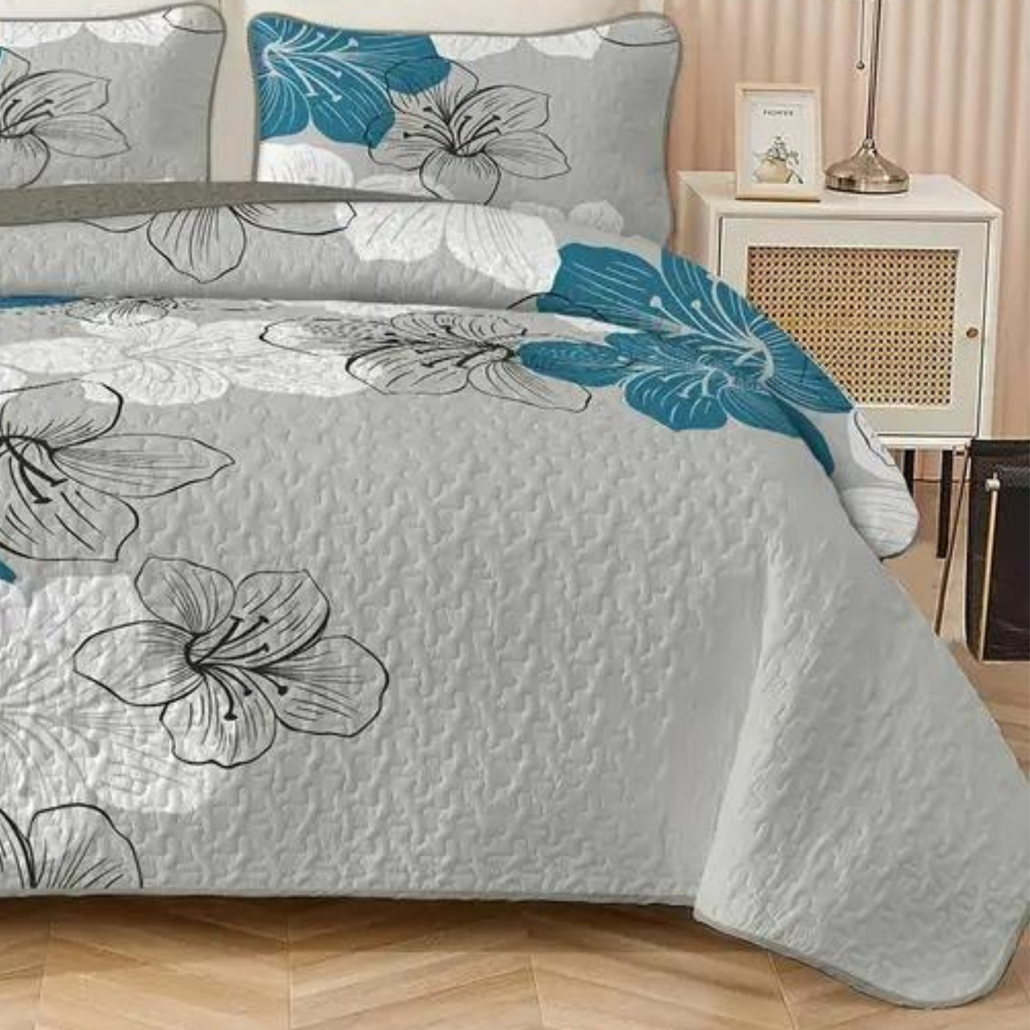 Teal Bohemian Floral 2/3 Piece Bedding Quilt Set