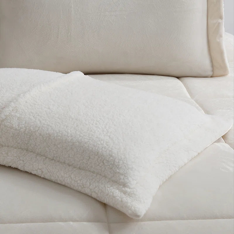 Ivory Reversible Sherpa 3 Piece Comforter Set