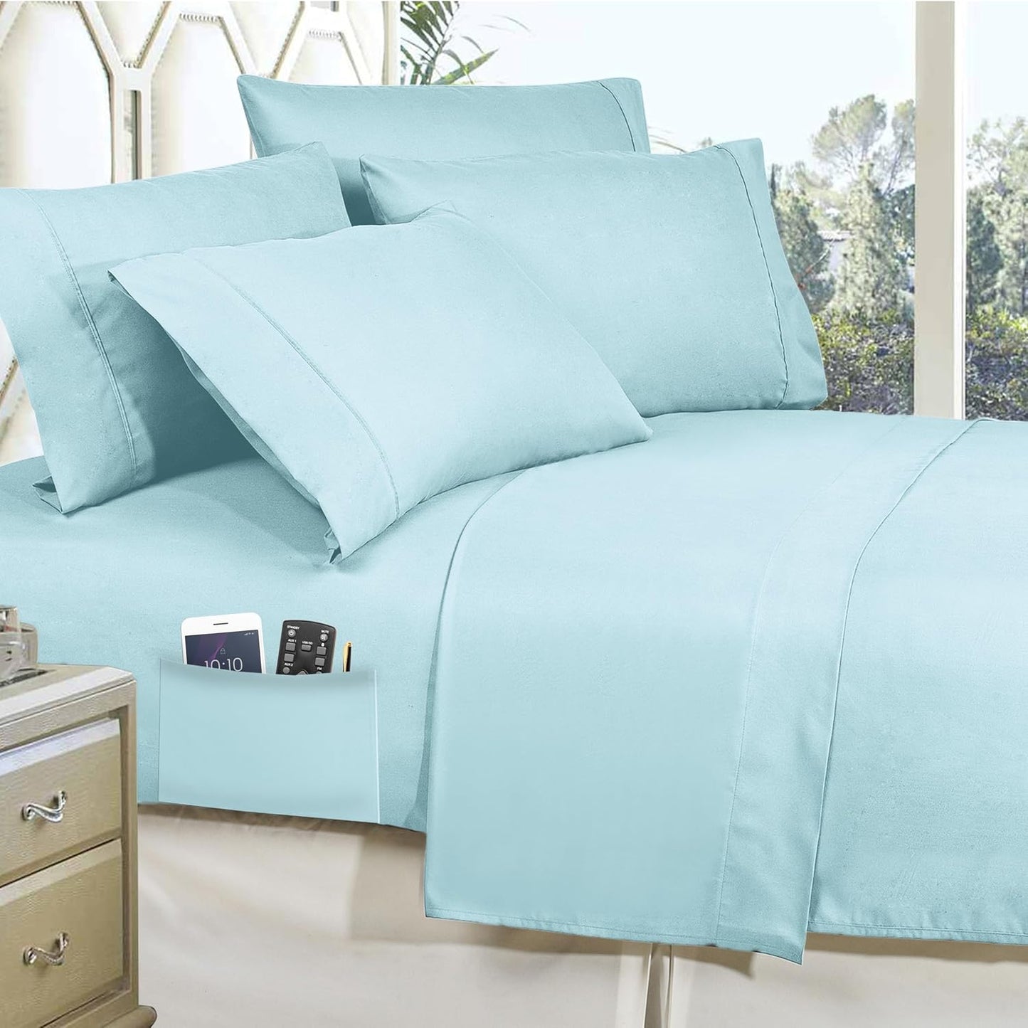 Aqua Blue Pinch Pleated 8 Piece Comforter Set