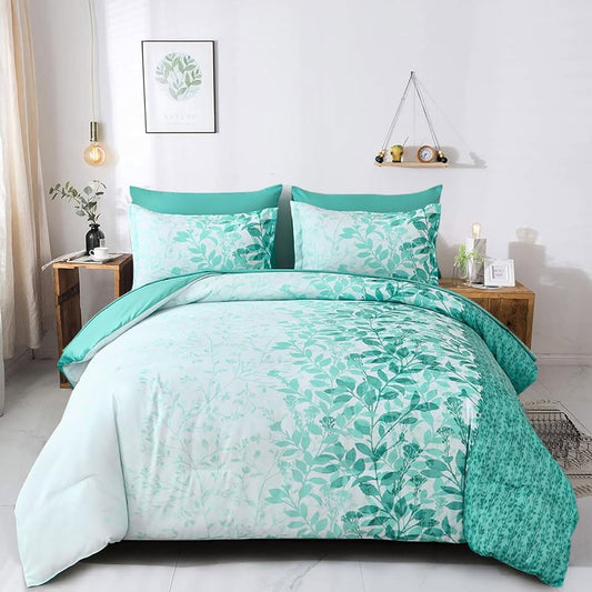 Botanical Aqua Leaves 7 Piece Comforter Set