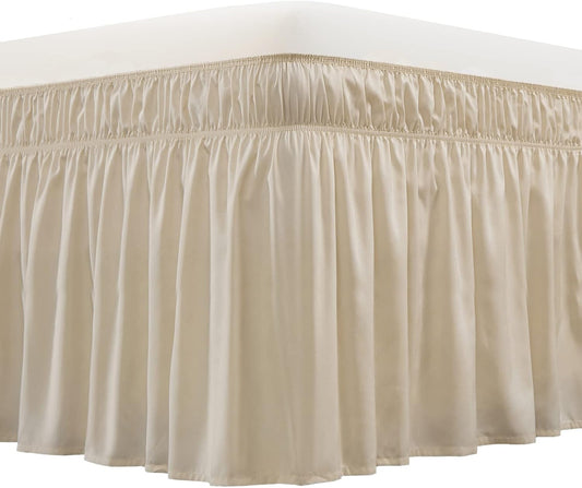 Solid Beige Ruffled Wrap Around Bed Skirt