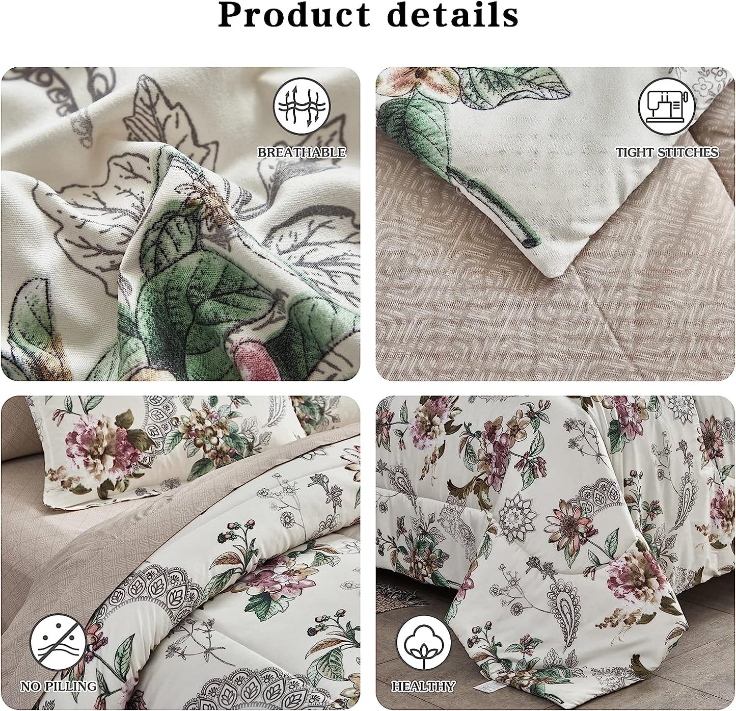 Botanical Pink & Beige Floral 7 Piece Comforter Set