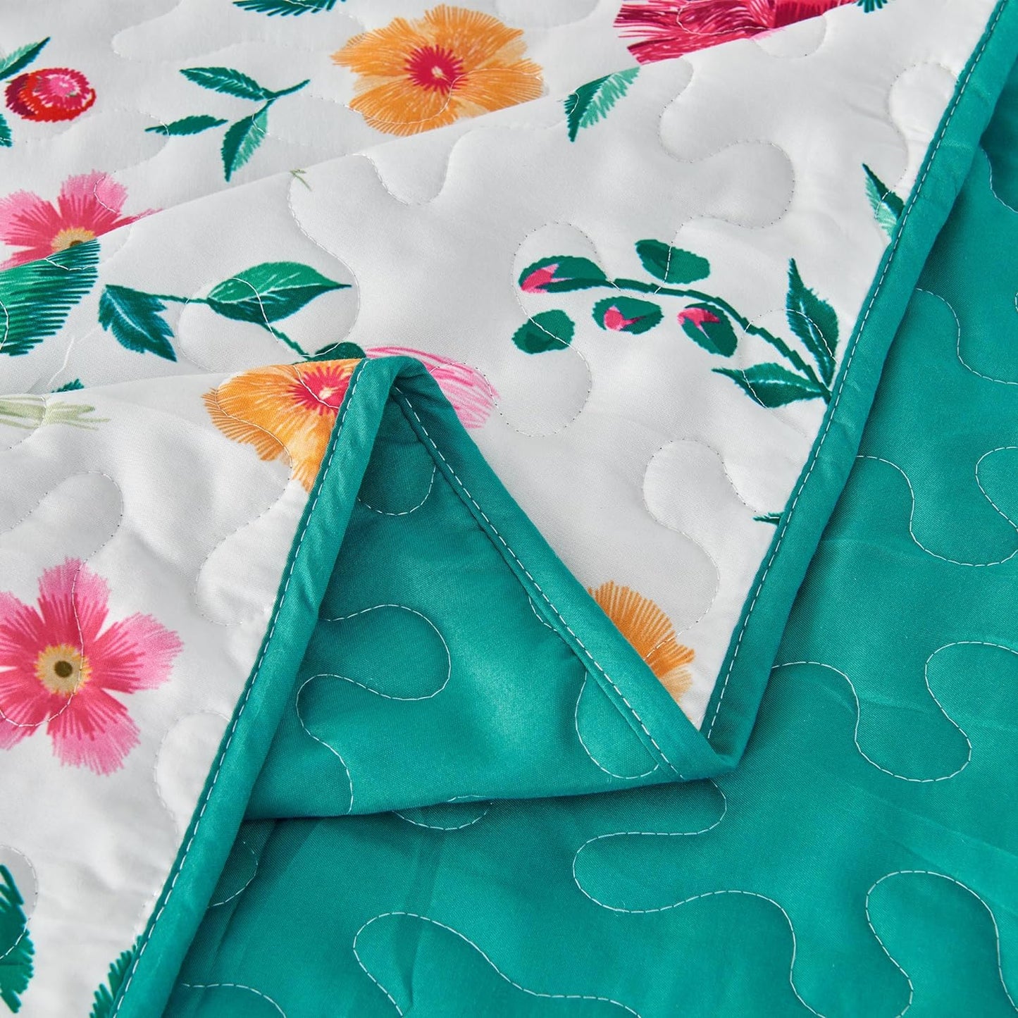 Floral Bird 4 Piece Reversible  Quilt Set