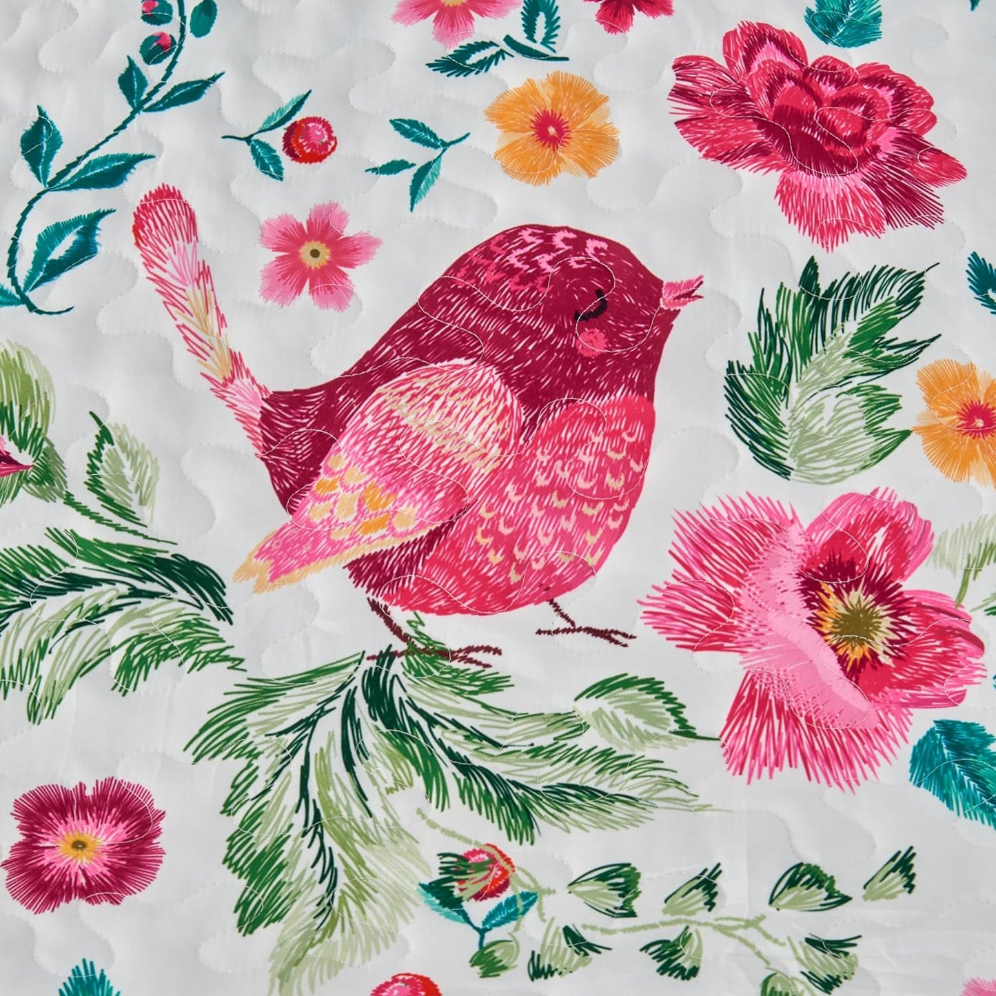 Floral Bird 4 Piece Reversible  Quilt Set