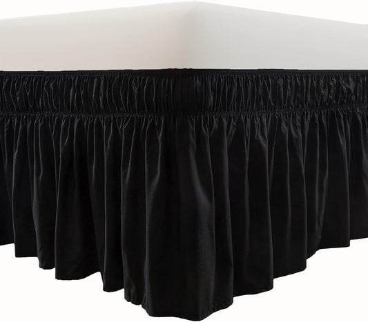 Solid Black Ruffled Wrap Around Bed Skirt